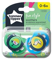 Tommee Tippee Пустышка силиконовая Fun Style Pasare/Cain, 0-6 месяцев, 2 штуки					