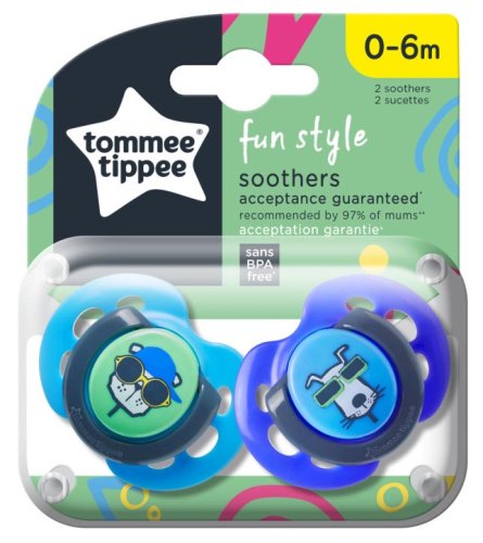 Tommee Tippee Пустышка силиконовая Fun Style Pisica/Cain, 0-6 месяцев, 2 штуки